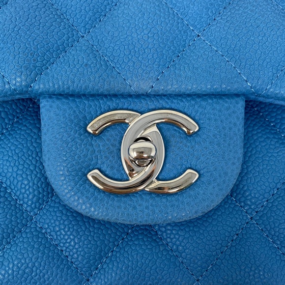 Chanel Maxi Suede Caviar Classic Flap Bag Blue - Picture 11 of 13